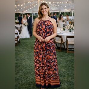 MSK Vibrant Floral Halter Maxi Dress